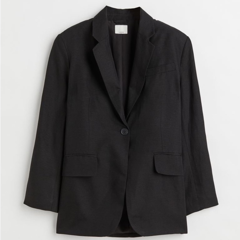 🆕 H&M Oversized Linen-blend Blazer Jacket Black XL
